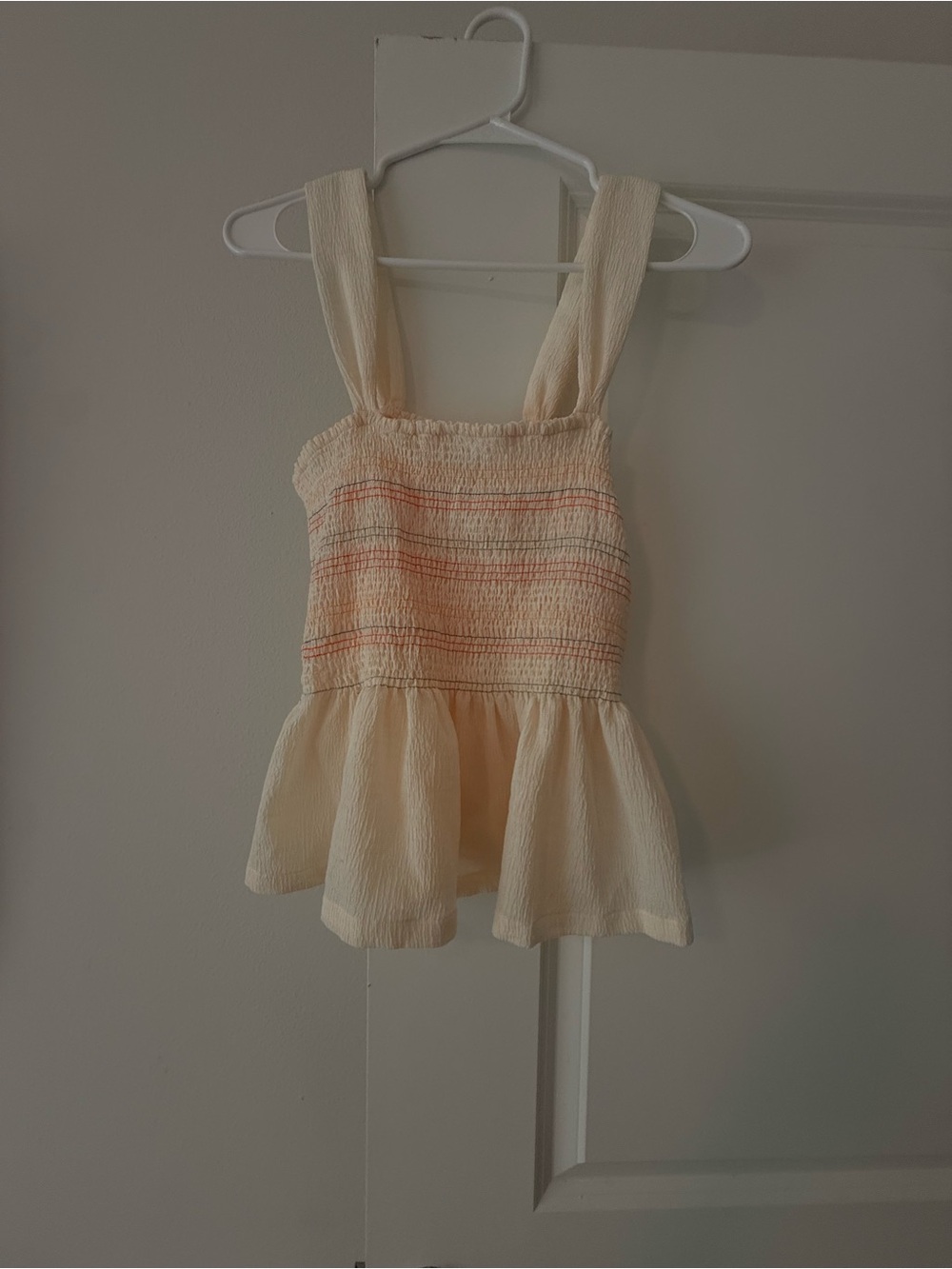 Madewell Cream Smocked Peplum Camisole with Pink Stripe